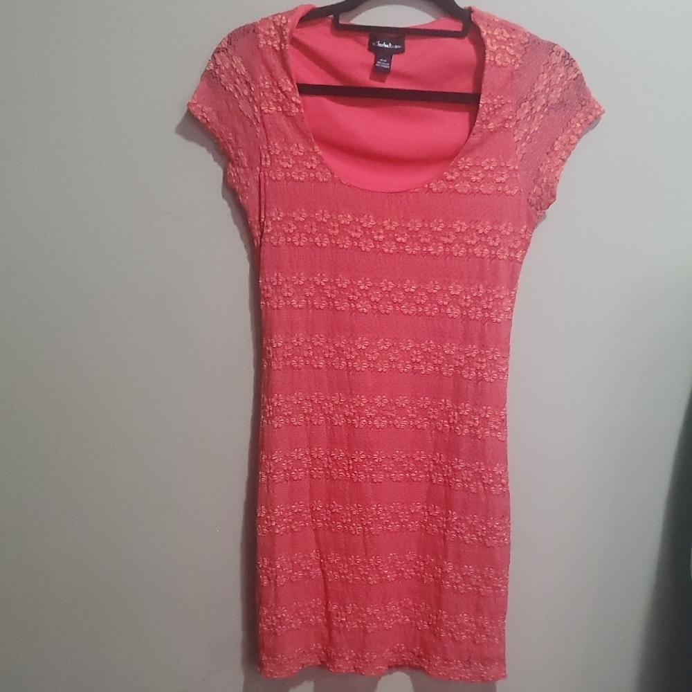 Seduction Orange Lace Cap Sleeve Lined Dress Size Medium